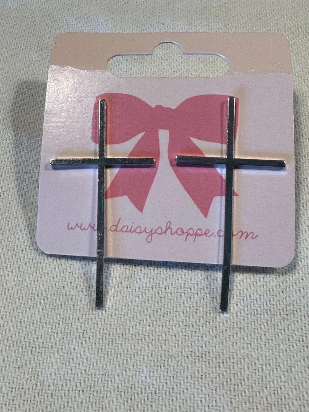 Daisy Shoppe Silver Tone Long Cross Drop Earrings Modern Minimalist